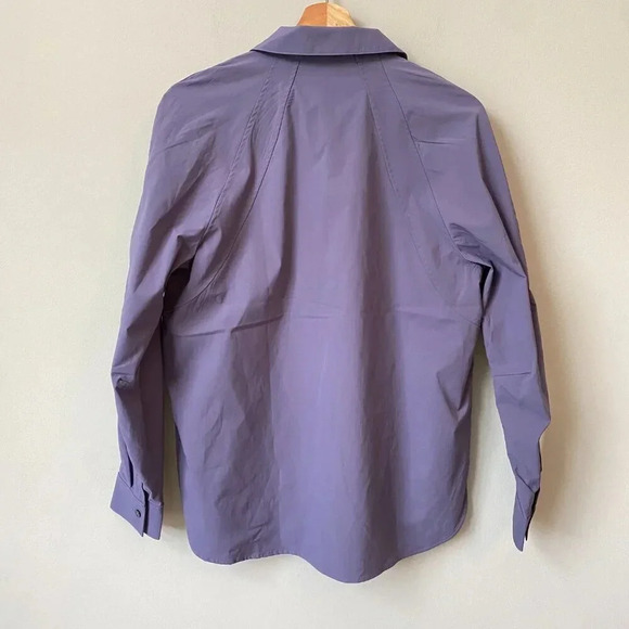 NWOT Athleta Women's Small Long Sleeve Relaxed Poplin Button Down Top Purple - Picture 11 of 16